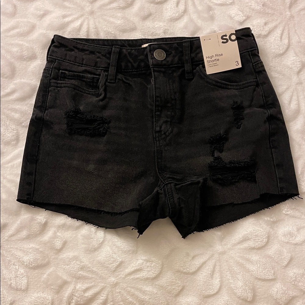 SO Women's Distressed Black High Waist Shorts